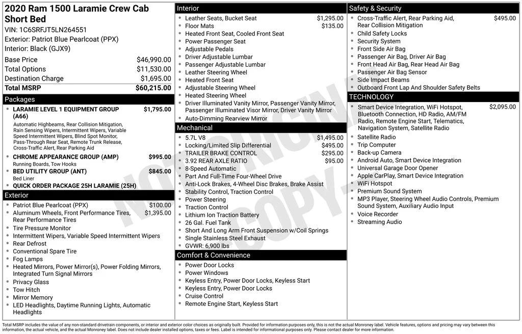 ram ram 1500 pickup 2020 1C6SRFJT5LN264551 image ram ram 1500 pickup 2020 1C6SRFJT5LN264551 image